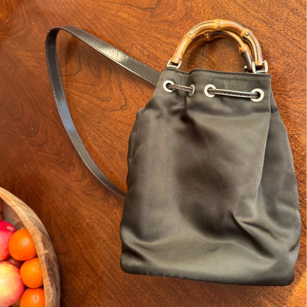 Gucci - Brown Canvas Rare Bamboo Handle Mini Sling Backpack Shoulder Bag